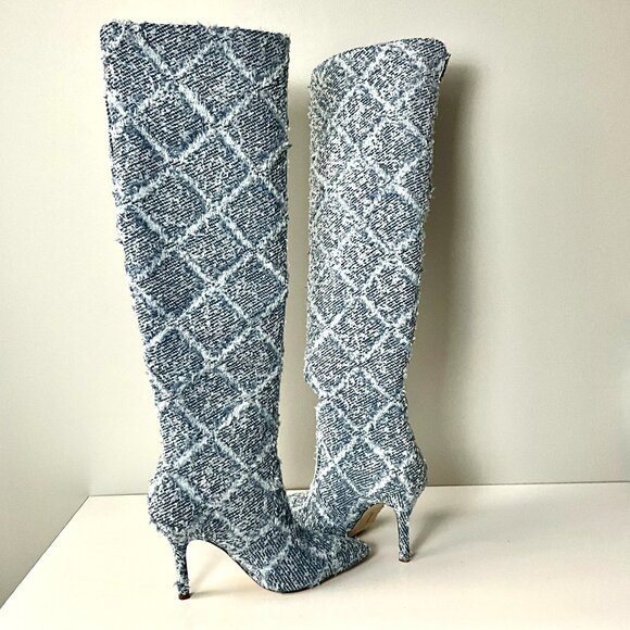 Larroude Kate Slouch Fringe Denim Knee - High Boots Size 9 Handmade in Brazil - Picture 3 of 12
